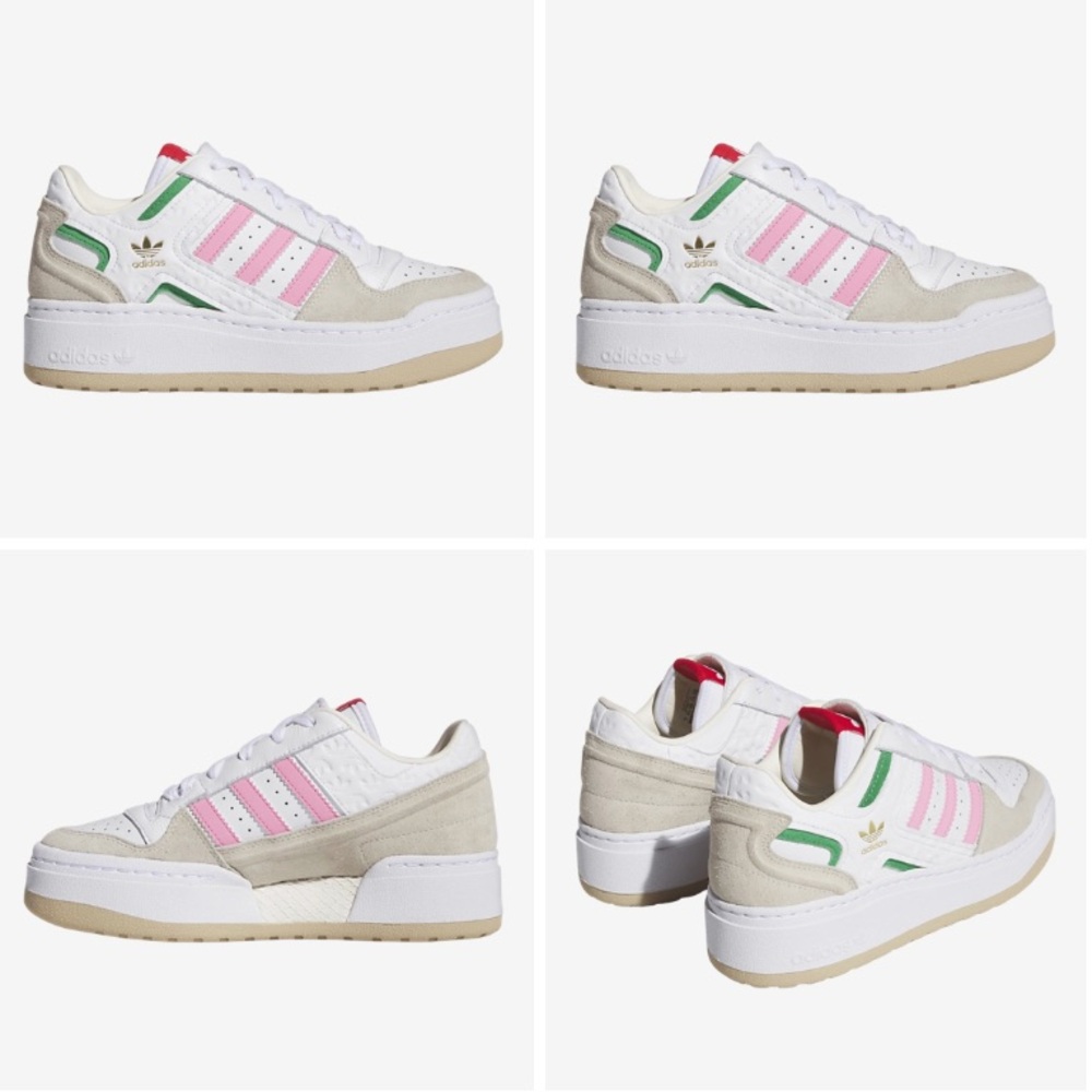 Adidas Forum White Sneakers with Pink and Green Stripes